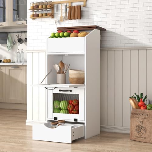 Patiorama Wood Potato and Onion Storage Bin Box, Bread Box, 2 Doors