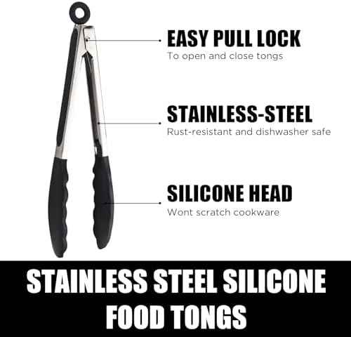 Kitchen Tongs with Silicone Tips, Stainless Steel Cooking Tongs Set of