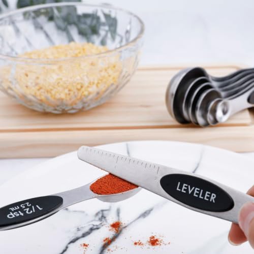 Stainless Steel Measuring Spoons Set, Double End, Black
