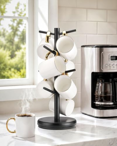 Lorbro Rotating Wooden Coffee Mug Tree, 8 Hooks