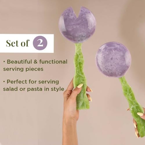 Folkulture Resin Salad Servers, Serving Spoons, Green, 12" Long Set of