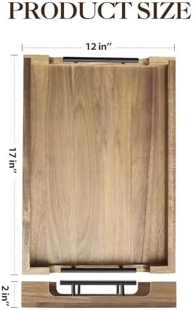 GarveeHome Acacia Serving Tray with Metal Handles, 17 in Wood Serving
