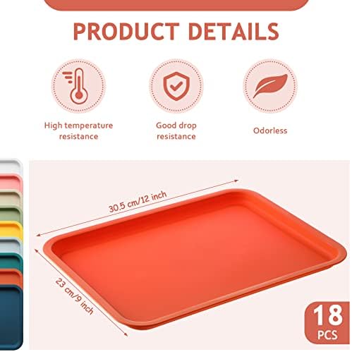 Gerrii 18 Pcs Plastic Fast Food Tray Bulk, 9 Colors, 12 x 9 Inch