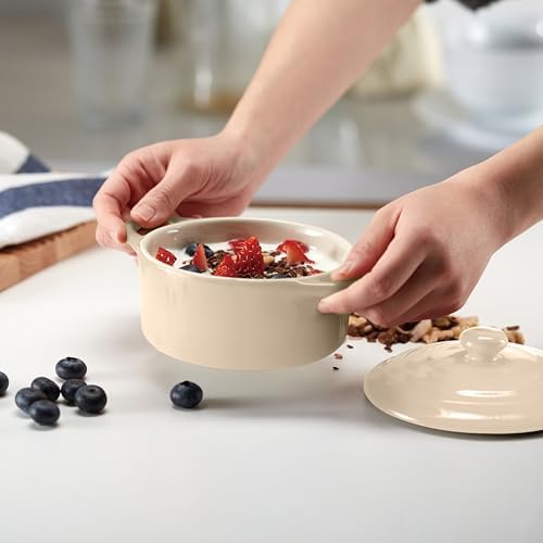 Kook Mini Cocotte, Lids, Handles, Dutch Oven, Set of 4, 12 oz, Ivory
