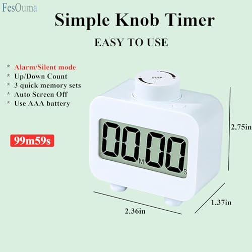 Digital Kitchen Timer with Countdown/Countup, Rotating Knob