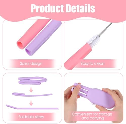 2 Sets Silicone Straws Reusable, Portable Travel Bendable Straws Set