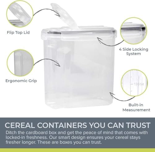 Simply Gourmet Airtight Cereal Containers with Lids – 4 Piece Tall