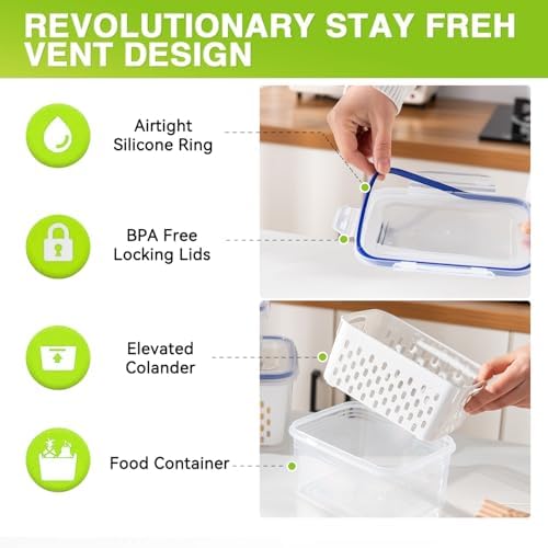 3 Pack Fruit Storage Containers for Fridge, Airtight Food Storage