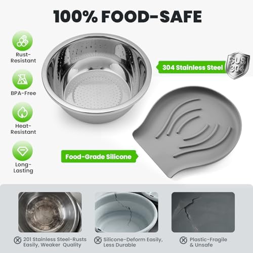 304 Stainless Steel Colander with Food-Grade Silicone Self-Draining