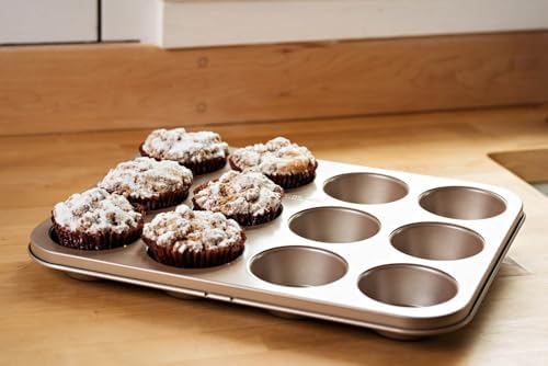 David Burke 12-Cup Muffin Pan, Carbon Steel, PFTE & PFOA Free, Oven