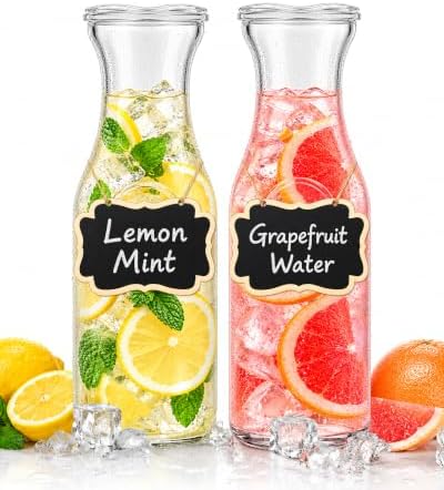 Set of 2 Glass Juice Pitcher, 1 Liter Juice Carafe for Mimosa Bar