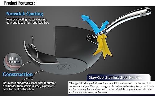 Cooks Standard Classic 11-Inch Hard Anodized Nonstick Wok Stir Fry Pan