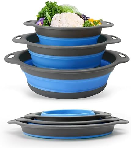 Collapsible Colander Set of 3 - Space Saving Colander for Kitchen