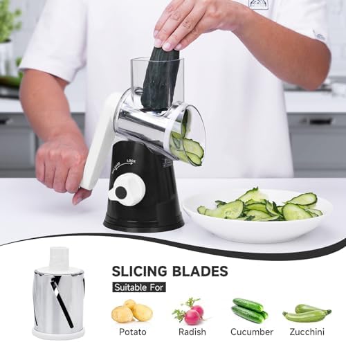 Hand Crank Rotary Cheese Grater, 3 Blades