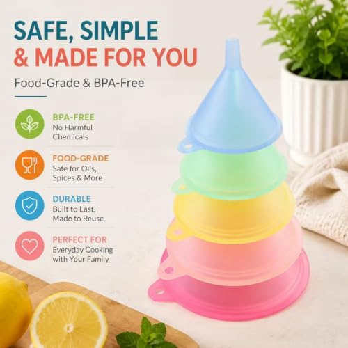 6 Pcs Plastic Funnel Set for Kitchen, All Purpose, Multicolor
