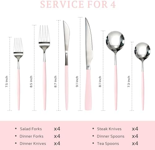 Astercook Silverware Set with Steak Knives 24-Piece Flatware Set for 4