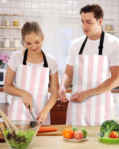 Pink Striped Kitchen Aprons with Pockets Waterproof, Modern Farmhouse