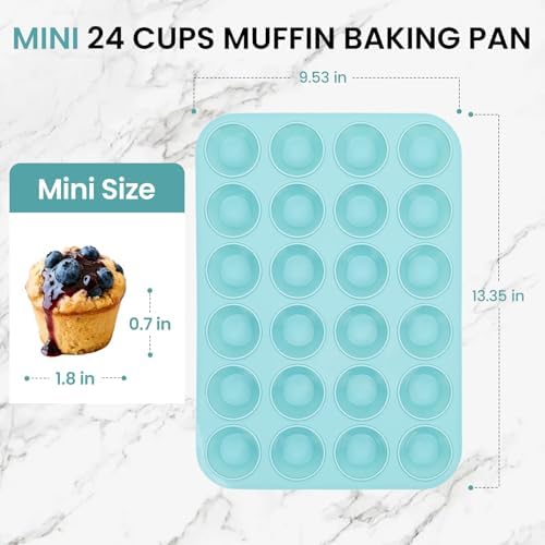 CAKETIME Silicone Mini Muffin Pan, 2 Pack 24 Cups Nonstick Mini