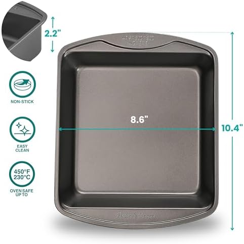 Baker's Secret 2pcs Nonstick Square Cake Pan 8", Premium Food-Grade