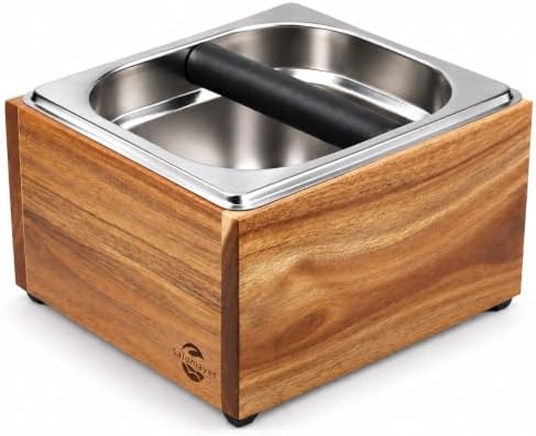 Large Acacia Wood Espresso Knock Box with Stainless Steel Interior