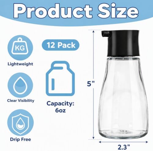 12 Pack Soy Sauce Dispenser Bottle, 6 OZ Glass Leakproof Olive Oil