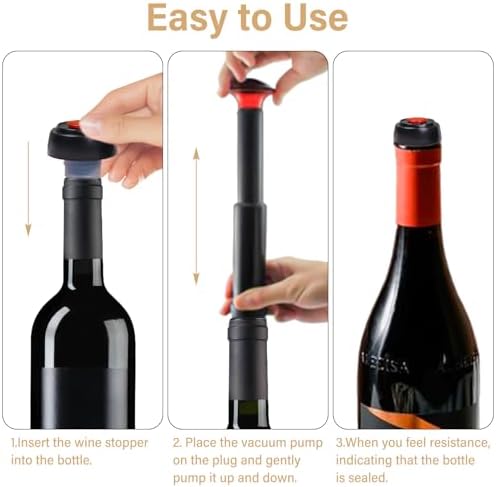 CCSmall Wine Saver Vacuum Pump Set – 1 Pump 4 Reusable Stoppers HJS