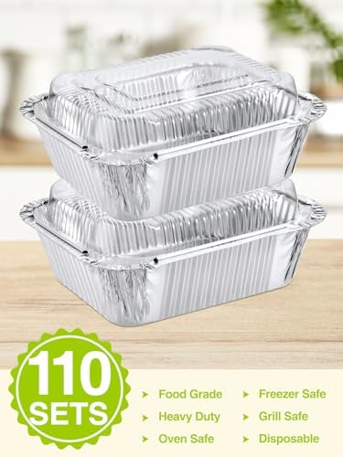 NEEBAKE 110 Pack 5x4 Disposable Small Aluminum Pans with Dome Lids