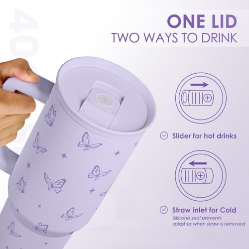 Butterfly Gifts for Women, Purple Butterfly Tumbler with Handle