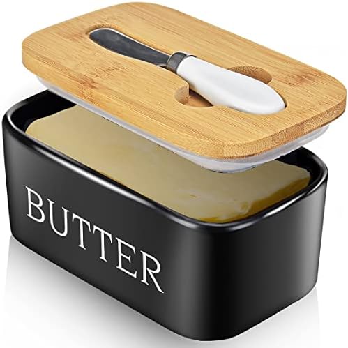 Ceramic Butter Dish with Lid and Knife & Silicone Seal for Countertop