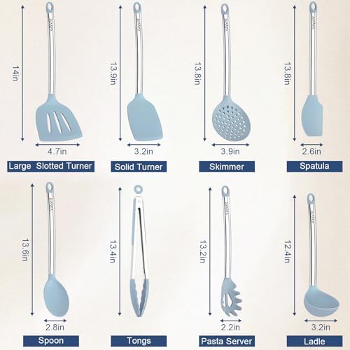 Vayvnt 8-Piece Silicone Kitchen Utensils Set, Blue