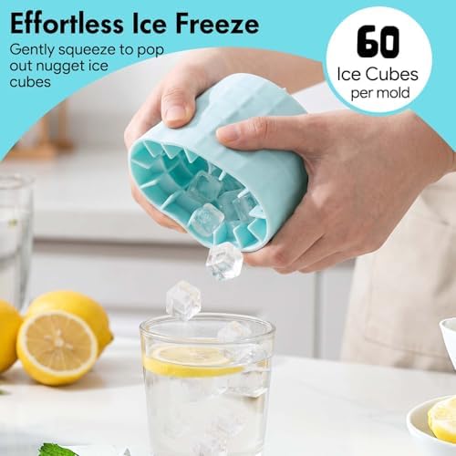 Set of 2 Mini Ice Cylinder, Silicone Nugget Ice Maker Squeeze &