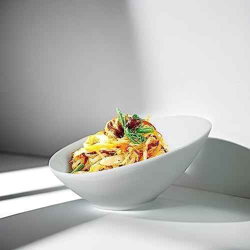 Yesland 24oz White Ceramic Serving Bowls Set of 2, 9.5" Angled Salad