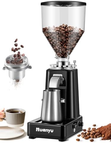 Huanyu 60mm Flat Burr Coffee Grinder, Black