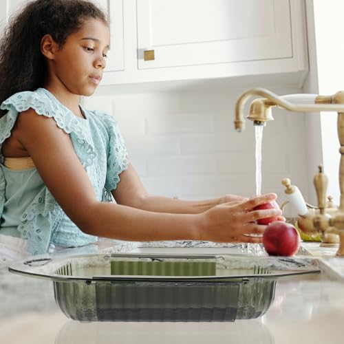 Expandable over Sink Colander Basket, PET Drain Strainer for Pasta