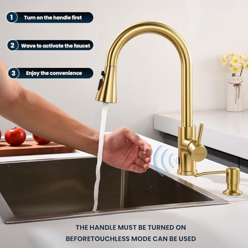 Touchless Kitchen Faucet with Pull-Down Sprayer, Brushed Gold