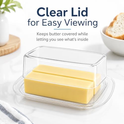 Butter Dish with Lid, Plastic Butter Keeper for Countertop and Fridge