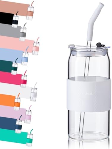 ColoVie Glass Tumbler with 3 IN 1 Lids and Glass Straws