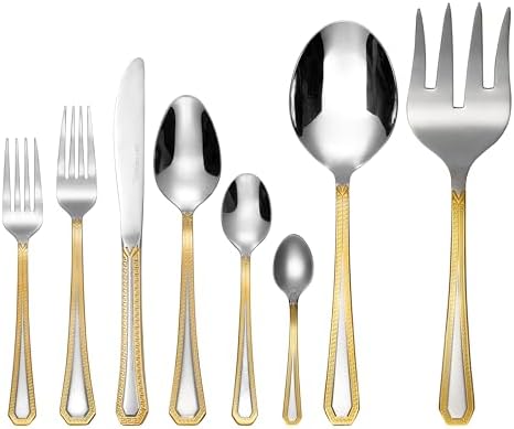 'Greek Key' 75-pc Luxury Flatware Set, Dining Silverware Cutlery