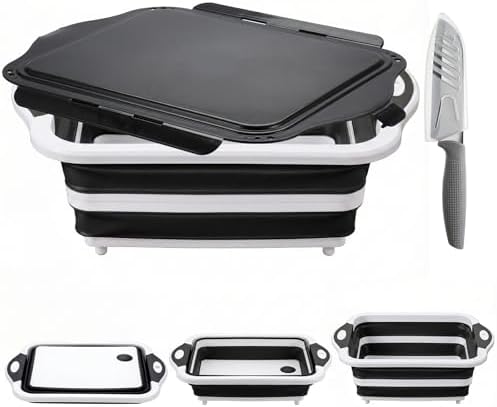 Collapsible BBQ Prep Tub with Lid, Foldable Camping Sink with