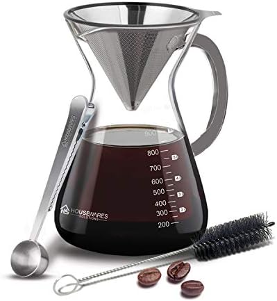 Pour Over Coffee Maker Set - 34 oz Large Borosilicate Glass Carafe