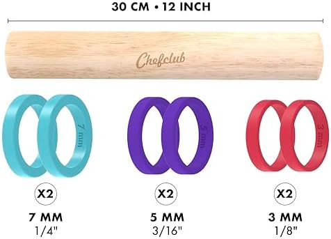 Chefclub Kids Adjustable Wooden Rolling Pin - 3 Removable Silicone