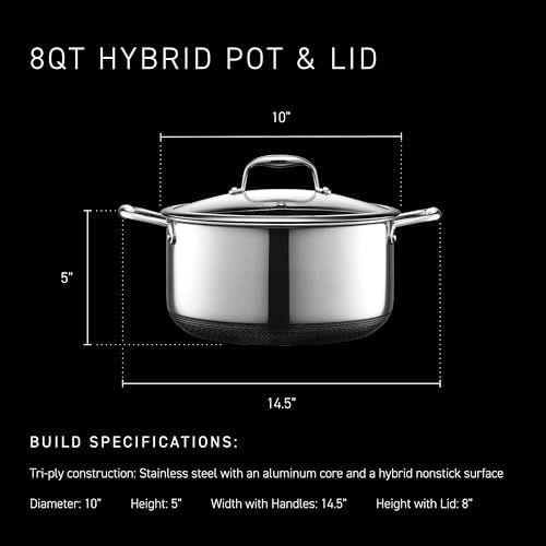 HexClad 8QT Hybrid Nonstick Braiser Stock Pot with Lid, Induction