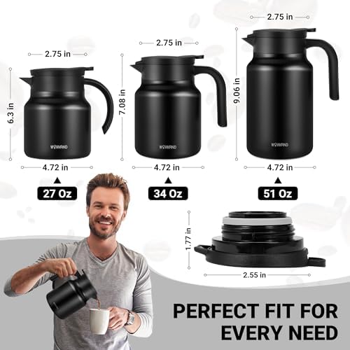 Small Insulated Coffee Carafe, 27 oz, Keeps Hot for 12H, Black