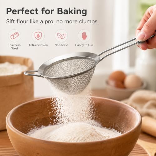 E-far Fine Mesh Strainer Set of 2, 3.3 Inches Stainless Steel Tea