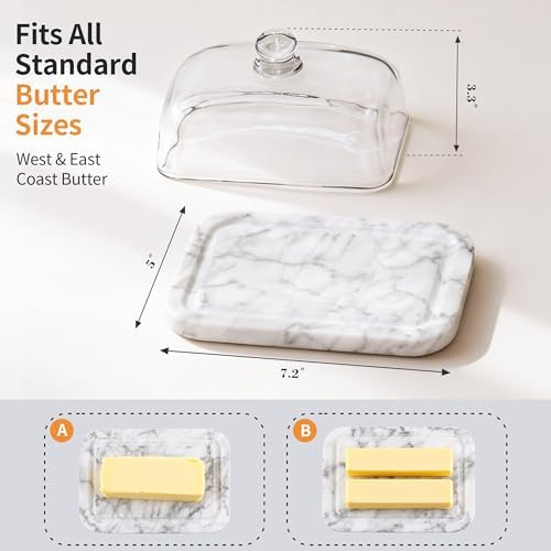 Marble Butter Dish with Lid for Countertop, 7.2 in x 5 in