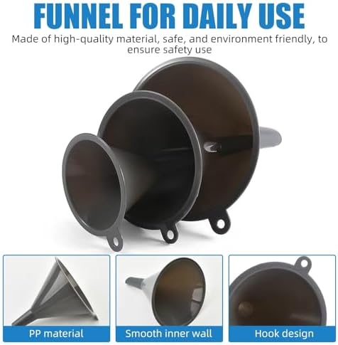 Plastic Kitchen Funnel Set of 3, Round Kitchen Funnels for Filling