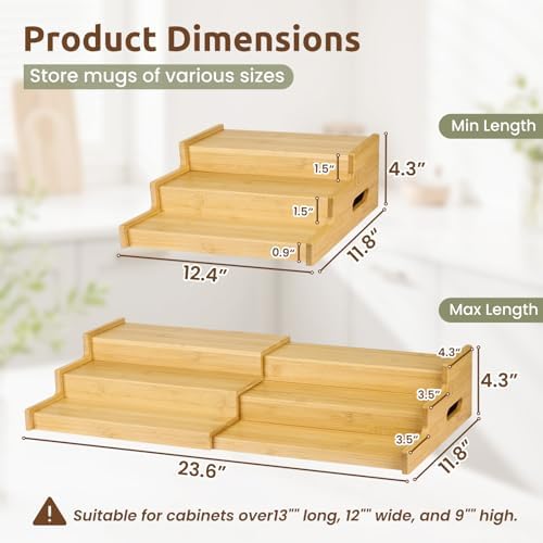 3-Tier Expandable Bamboo Mug Holder for Countertop Coffee Cup Holder