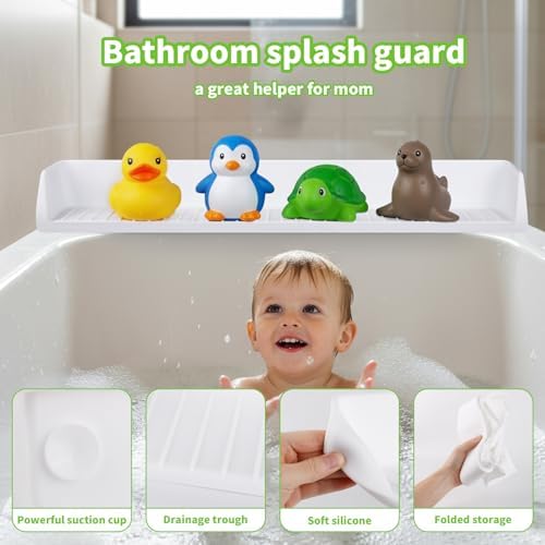 Bathtub Splash Guard for Tub Kids, 31 Inch White Bath Play Shelf