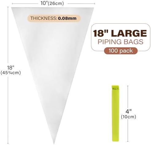 LotFancy 18 Inch Piping Bags, 100PCS Thickened Disposable Pastry Bags