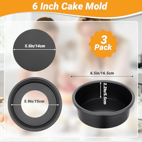 Beasea 6 Inch Round Baking Pan Set, Includes 3 Pack Carbon Steel Cake